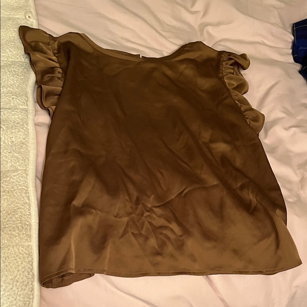 Ann Taylor Rich Brown Ruffle Sleeve Blouse
